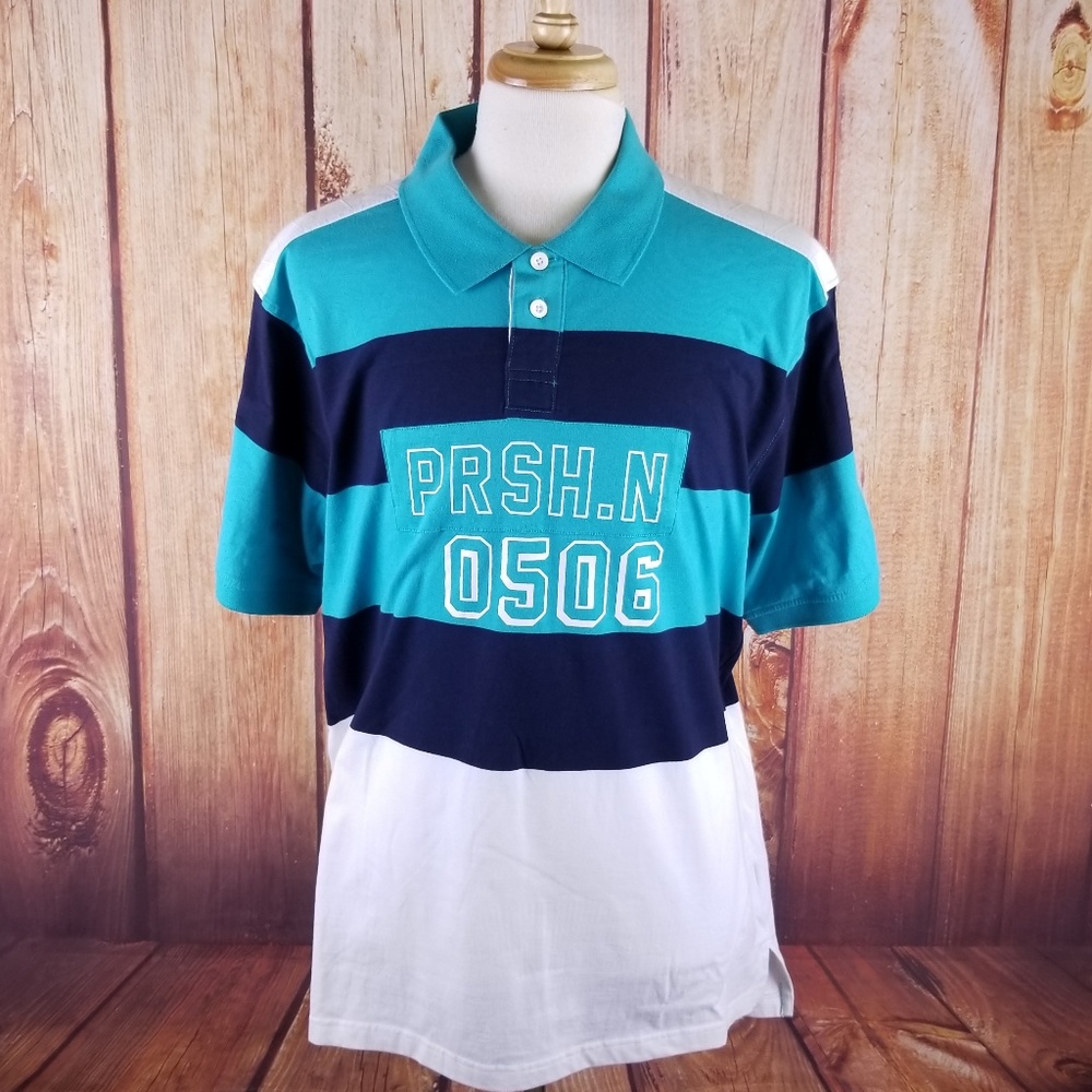 Parish Blue Color Block Polo Shirt Size 2X B100